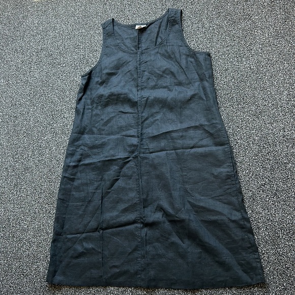 J Jill Dress Womens Medium Black 100 Linen Pocket Pullover Wide Strap Lagenlook - Picture 2 of 15